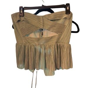 Sabina Musayev Lizi Peplum Hem Shiny Lace Up Back Tank Top, size Large